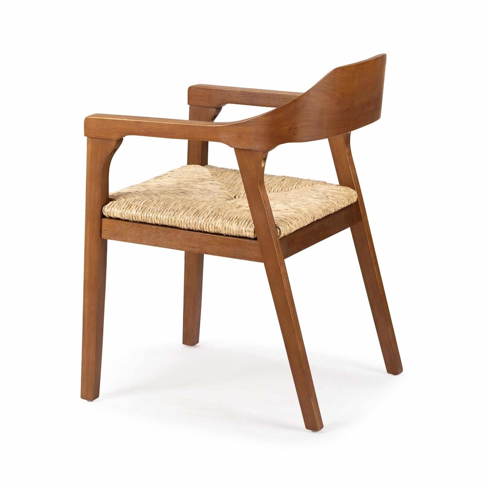 FurniFact Rush Armchair with Wire-Brush Rubberwood, Chestnut Wire-Brush