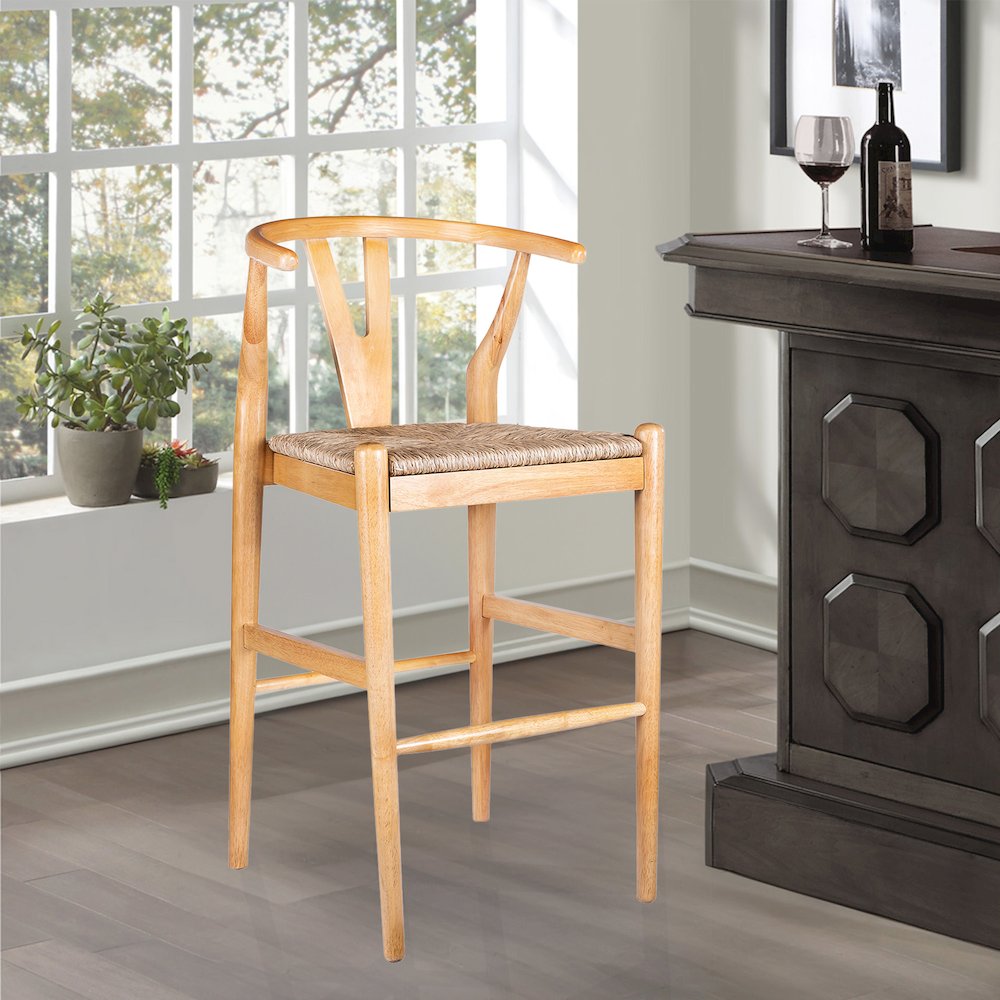 Wishbone Bar Height Kitchen Bar Stool - Natural Finish