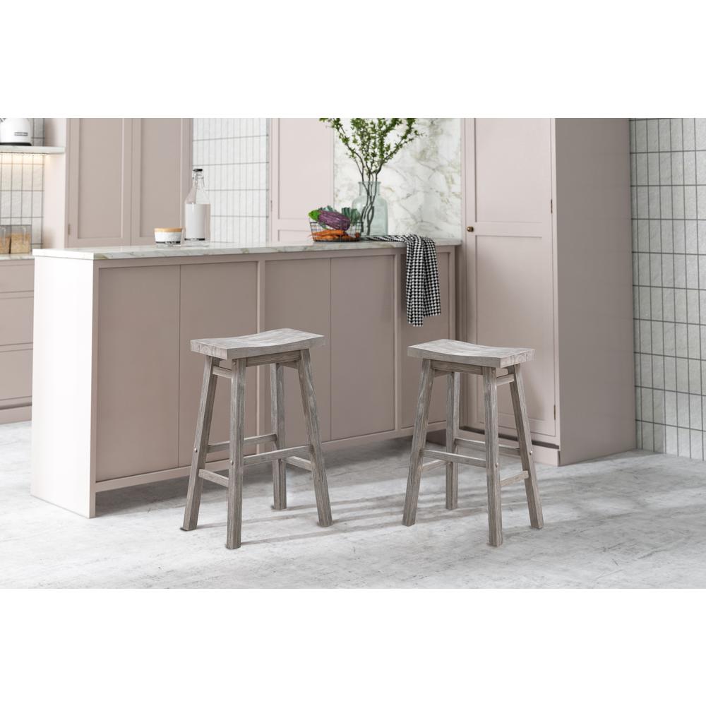 Sonoma Backless Saddle Bar Stools - Storm Gray Wire-Brush - Set of 2