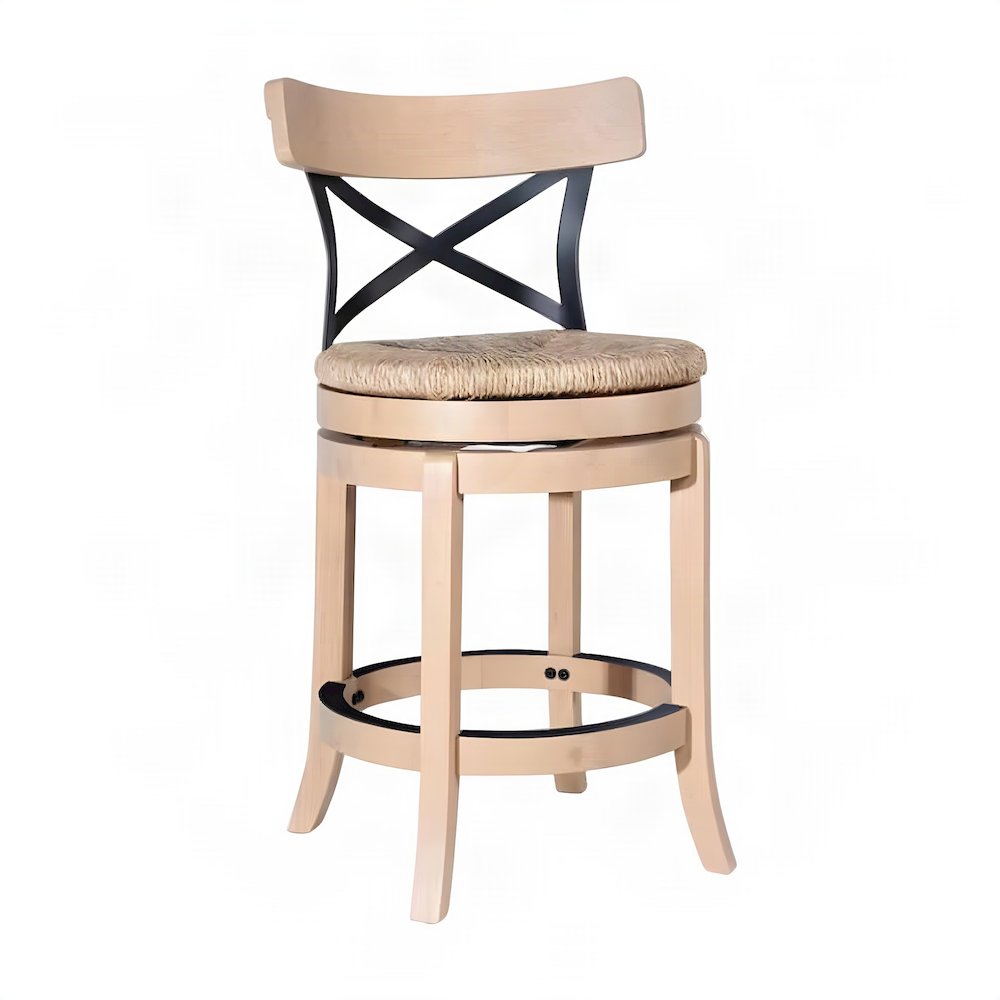 FurniFact Swivel Counter Stool with Rubberwood and Sedge Seat, Blonde Oak