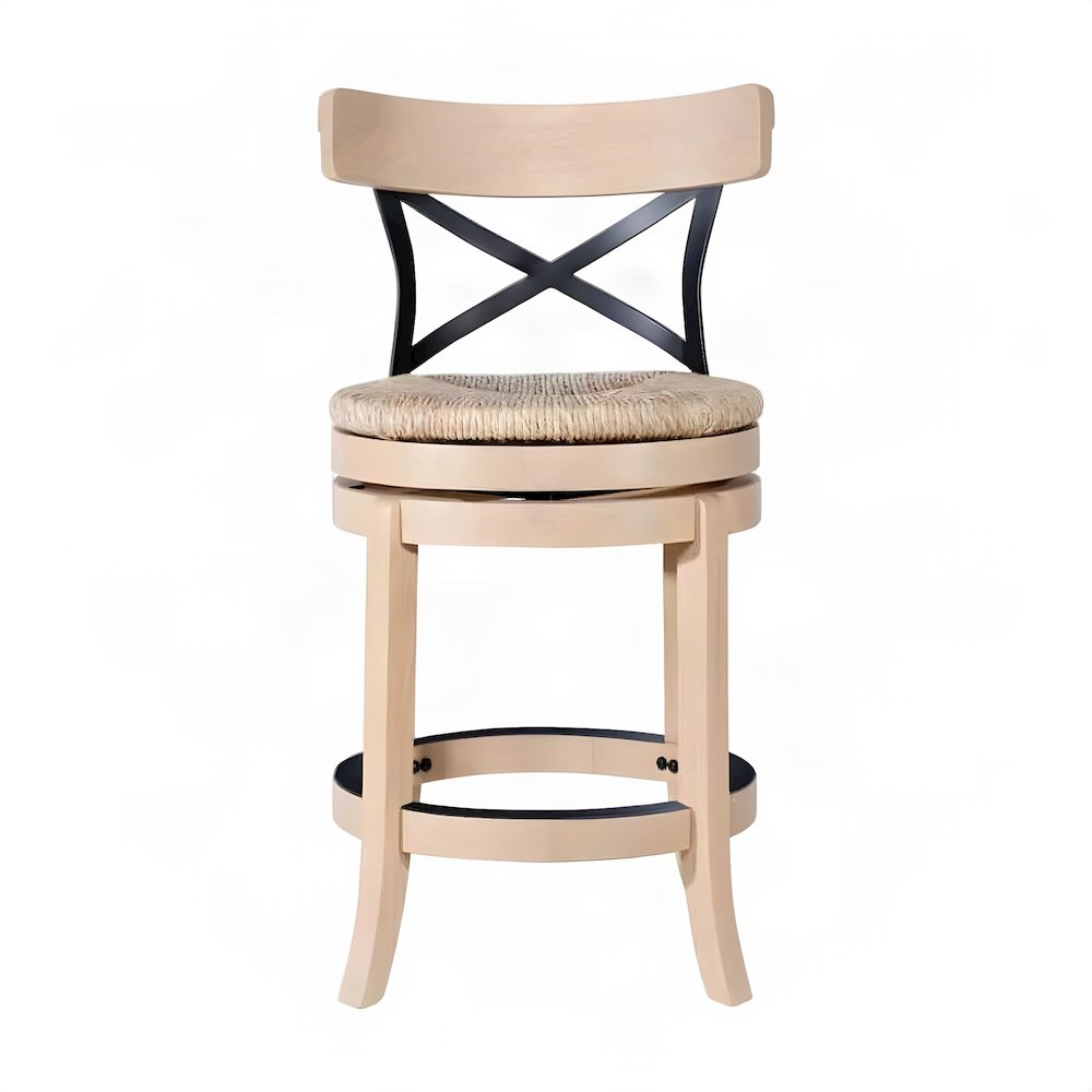 FurniFact Swivel Counter Stool with Rubberwood and Sedge Seat, Blonde Oak
