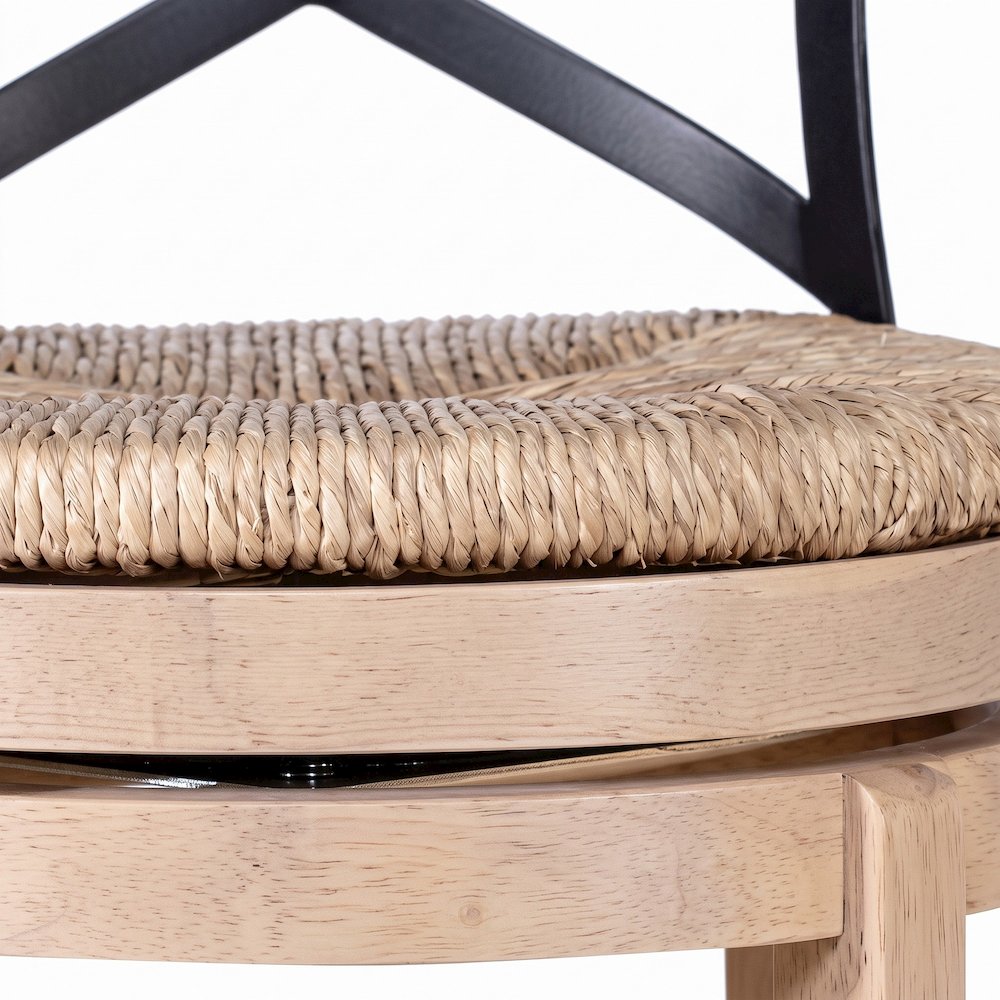 FurniFact Swivel Counter Stool with Rubberwood and Sedge Seat, Blonde Oak