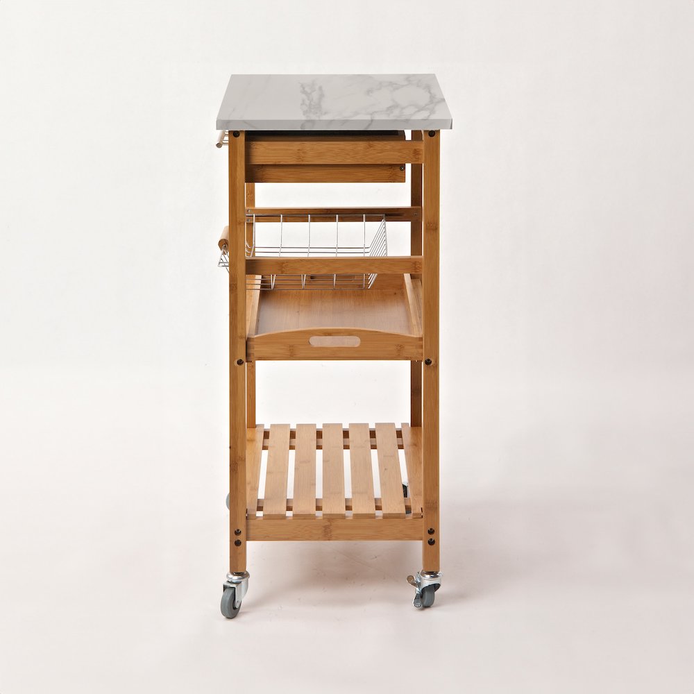 Aya Bamboo Kitchen Cart with Faux Marble Top