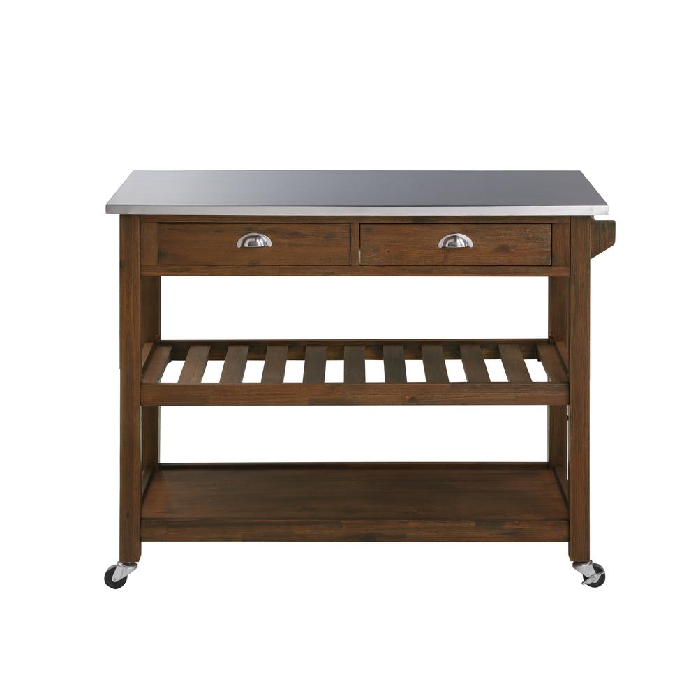 Sonoma Kitchen Cart with Stainless Steel Top [Chestnut Wire-Brush]