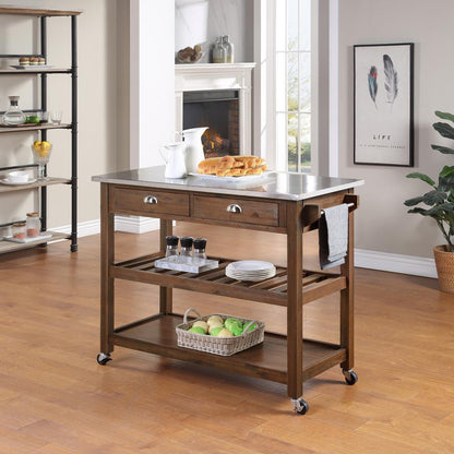 Sonoma Kitchen Cart with Stainless Steel Top [Chestnut Wire-Brush]