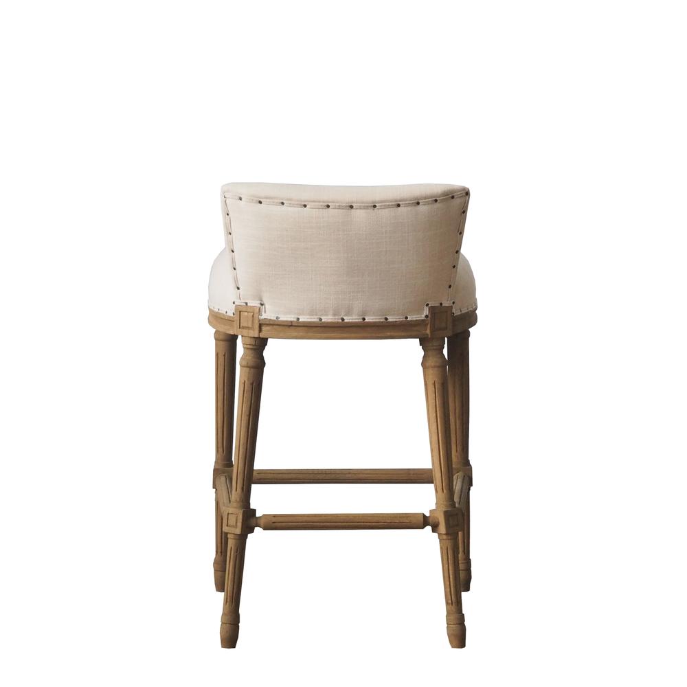 Francesca Linen and Oak Wood Bar Stool - Tan/Natural