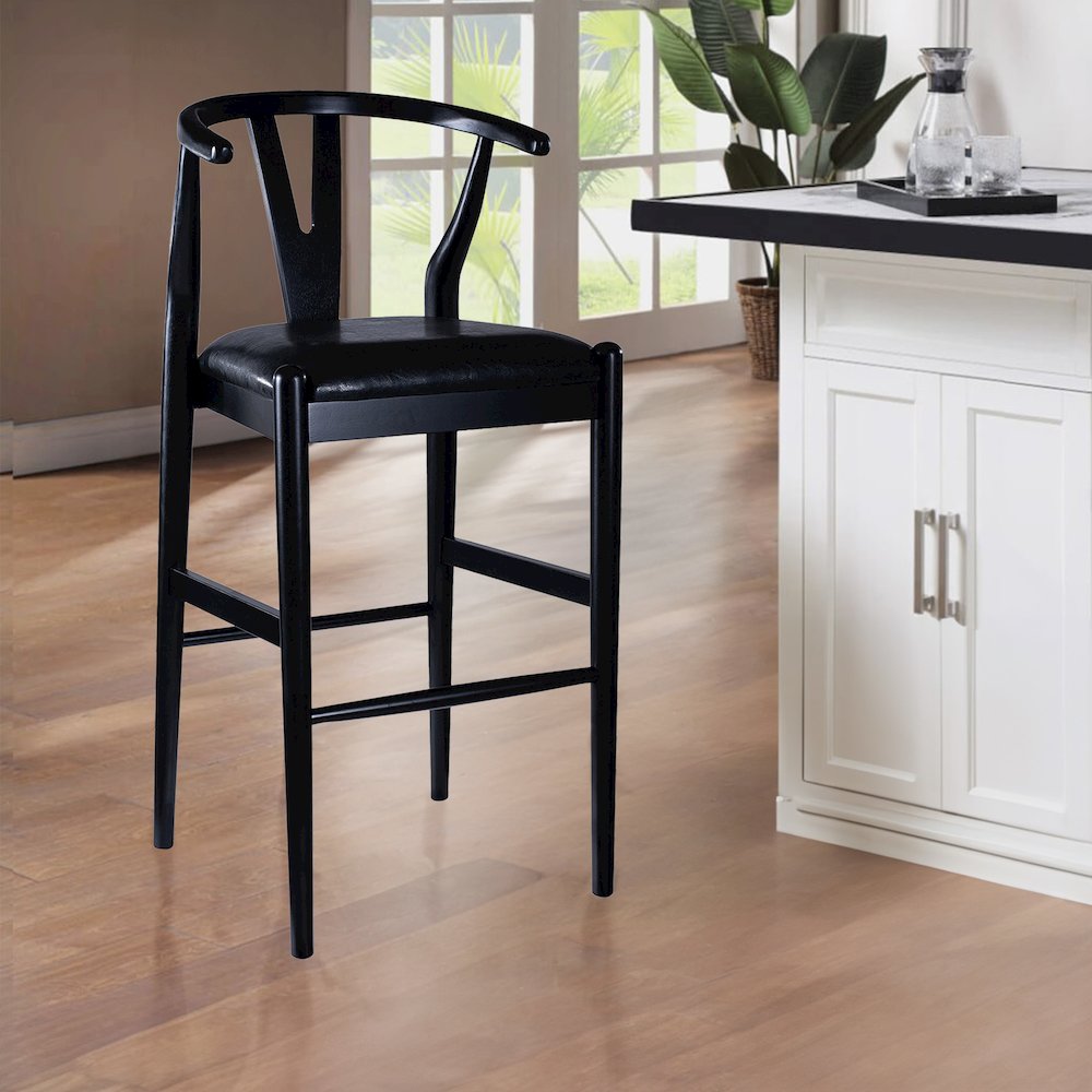 Wishbone Bar Height  Kitchen Bar Stool - Black Finish