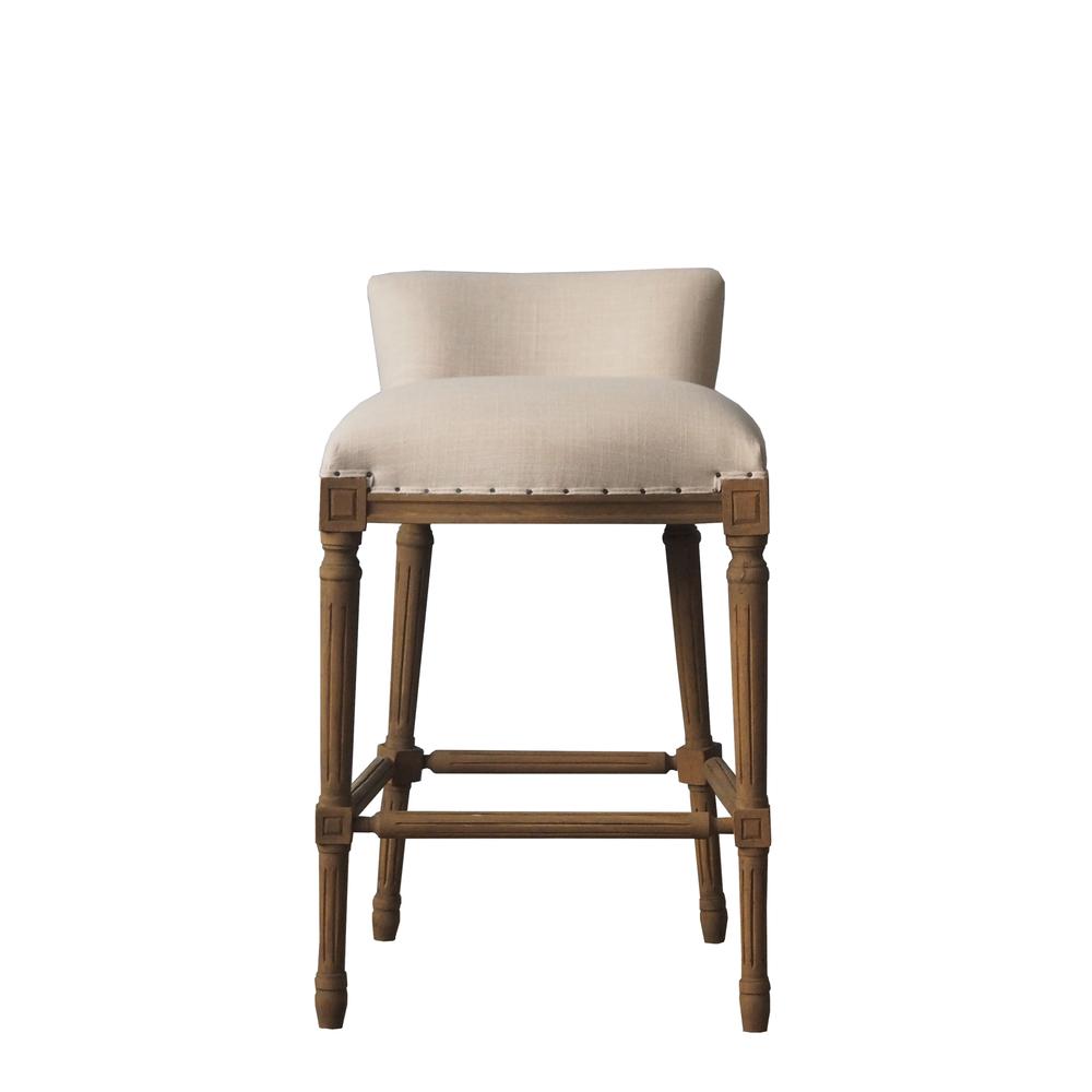 Francesca Linen and Oak Wood Bar Stool - Tan/Natural