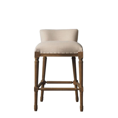 Francesca Linen and Oak Wood Bar Stool - Tan/Natural