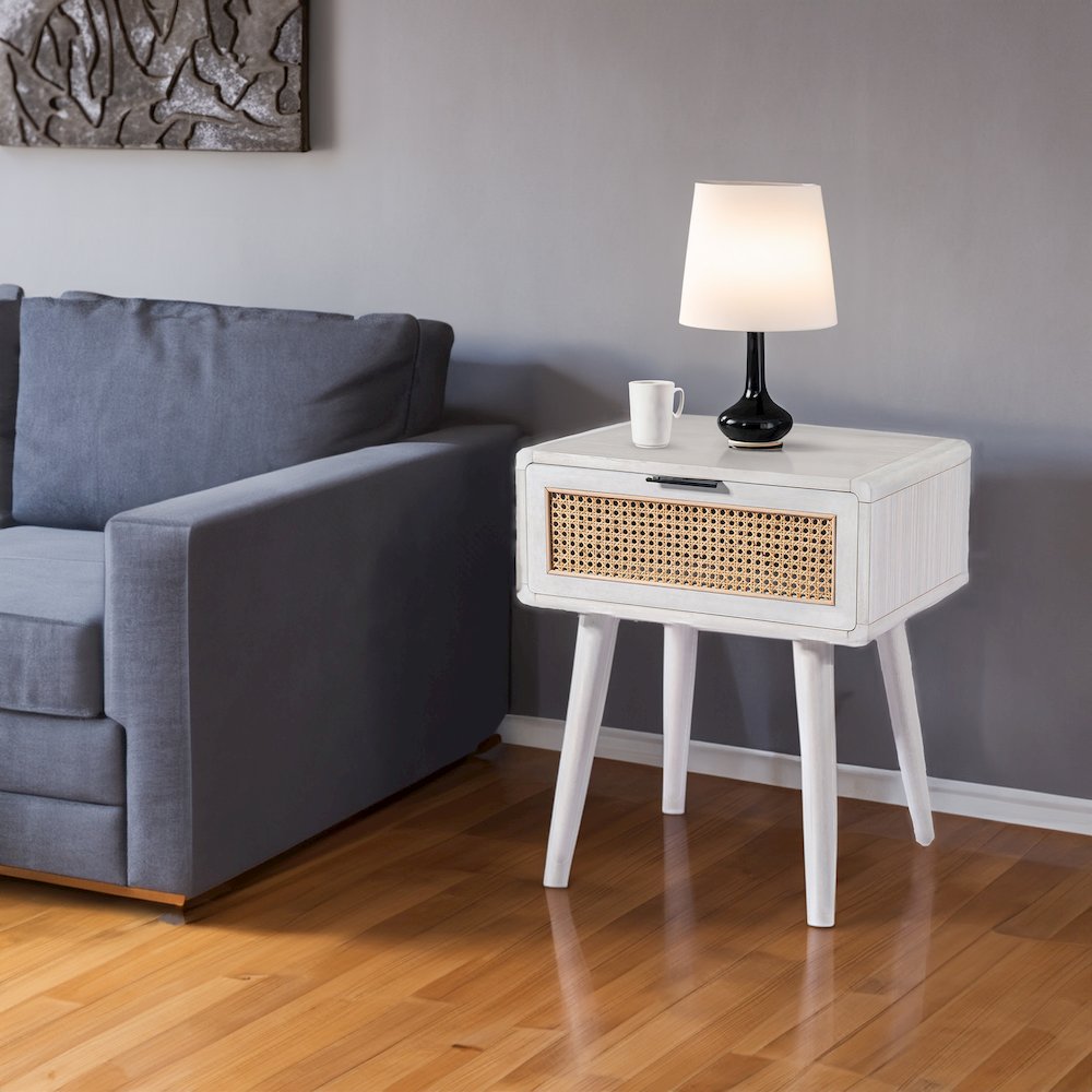 Cambria End Table - Zebrano Whitewash/Natural Cane