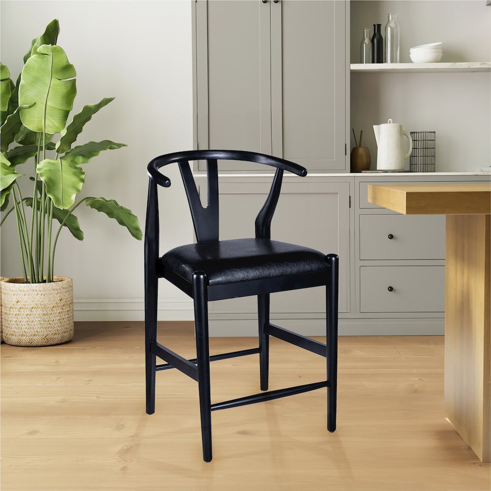 Wishbone Counter Height Kitchen Bar Stool - Black Finish