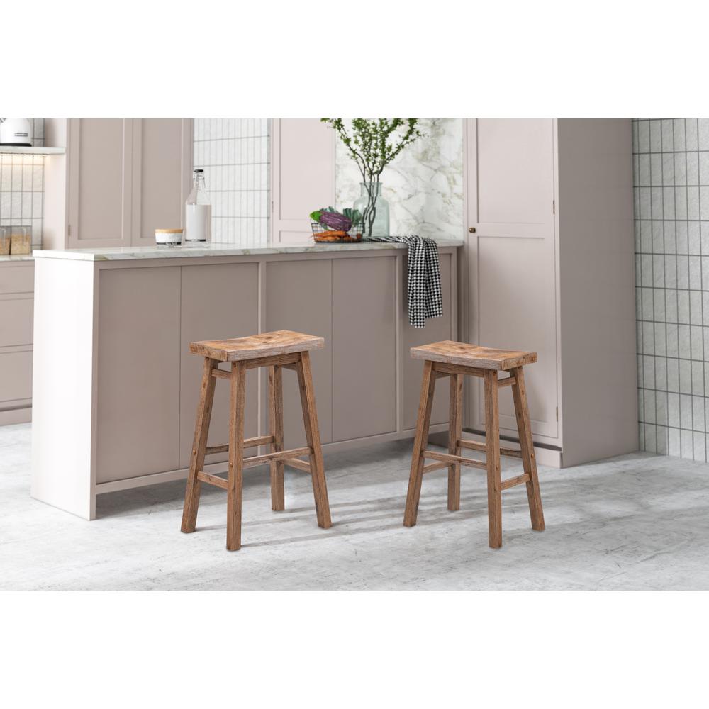 Sonoma Backless Saddle Bar Stools - Barnwood Wire-Brush - Set of 2