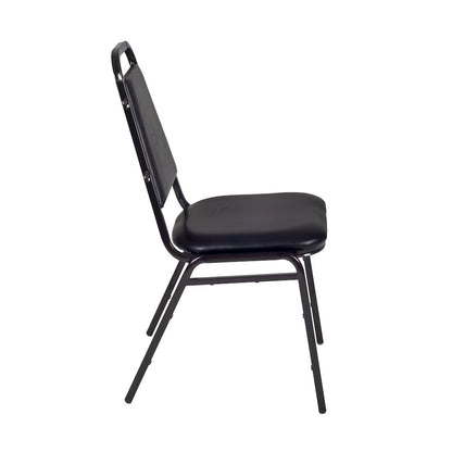48 in. Square X-Base Breakroom Table- Cherry, 4 Restaurant Stack Chairs- Black