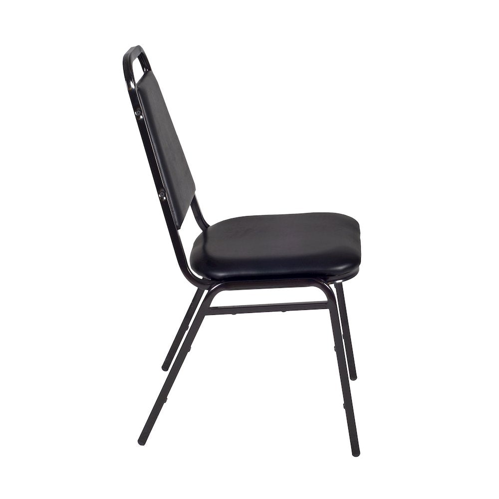 30 in. Round X-Base Breakroom Table- Maple, 4 Restaurant Stack Chairs- Black