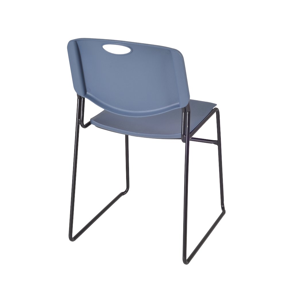 36 in Round Breakroom Table- Grey Top, Black Legs, 4 Zeng Stack Chairs- Blue