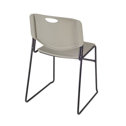 36 in Round Breakroom Table- Maple Top, Black Legs, 4 Zeng Stack Chairs- Grey