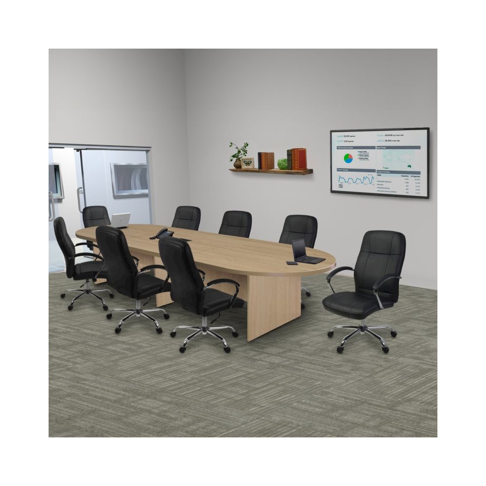 12 ft. Racetrack Laminate Conference Table with Charging Port- Noble Oak
