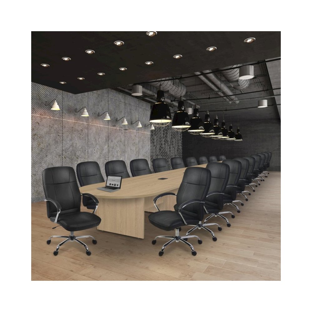 24 ft Racetrack Laminate Conference Table with 4 Charging Ports- Noble Oak