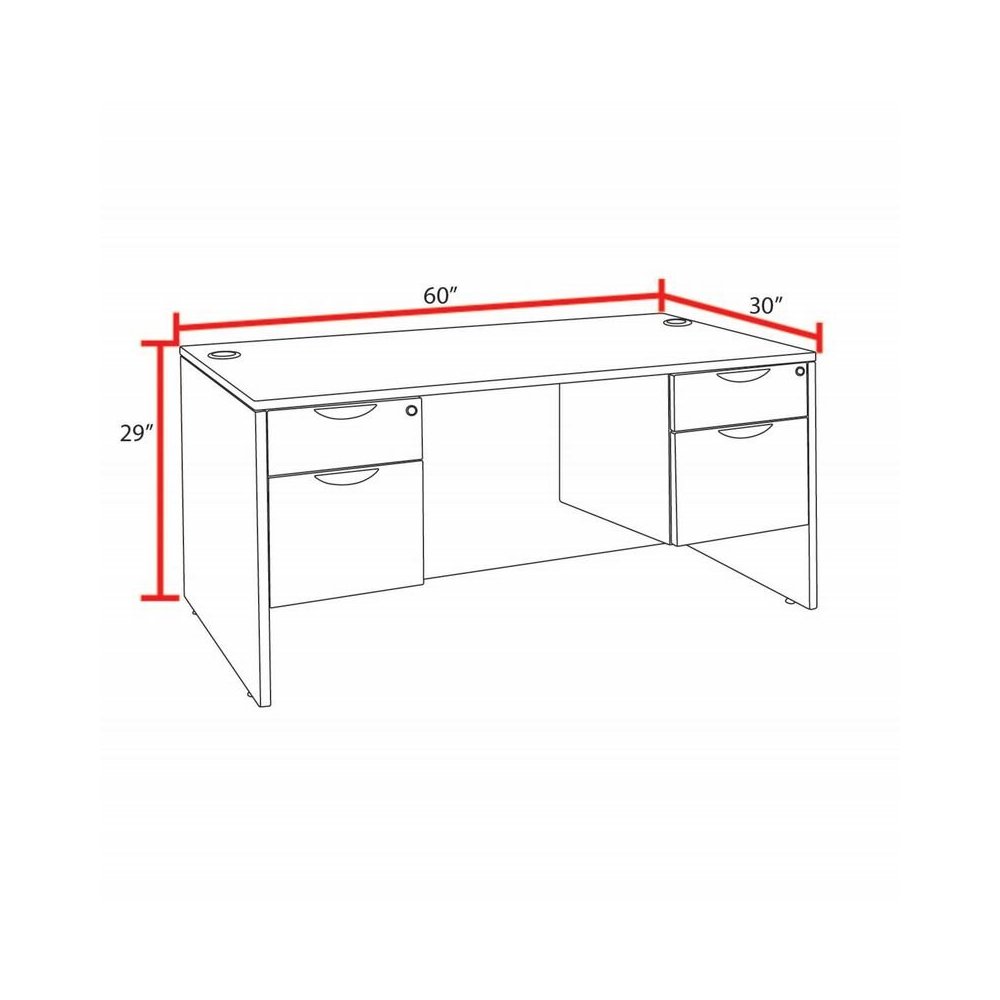 60 x 30 in. Office Desk with Double Pedestal Drawer Unit- Noble Oak