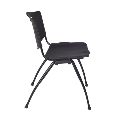 42 in Square Breakroom Table- Mahogany Top, Chrome Legs, 4 M Stack Chairs- Black