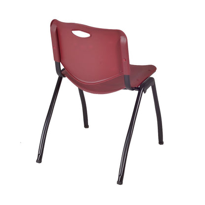 42 in Round Breakroom Table- Cherry Top, Chrome Legs, 4 M Stack Chairs- Burgundy