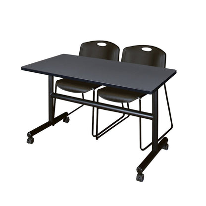 48 x 30 in. Flip-Top Training Nesting Table- Grey, 2 Zeng Stack Chairs- Black