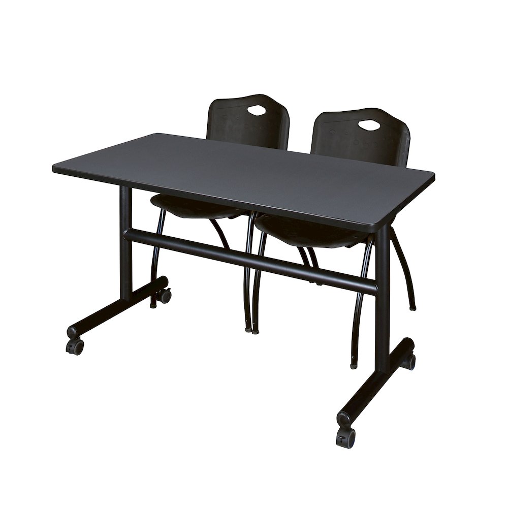 48 x 30 in. Flip-Top Training Nesting Table- Grey, 2 M Stack Chairs- Black