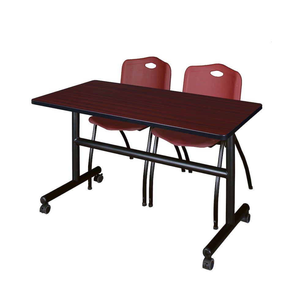 48 x 30 in. Training Nesting Table- Mahogany, 2 M Stack Chairs- Burgundy