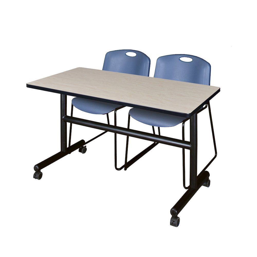 48 x 30 in. Flip-Top Training Nesting Table- Maple, 2 Zeng Stack Chairs- Blue