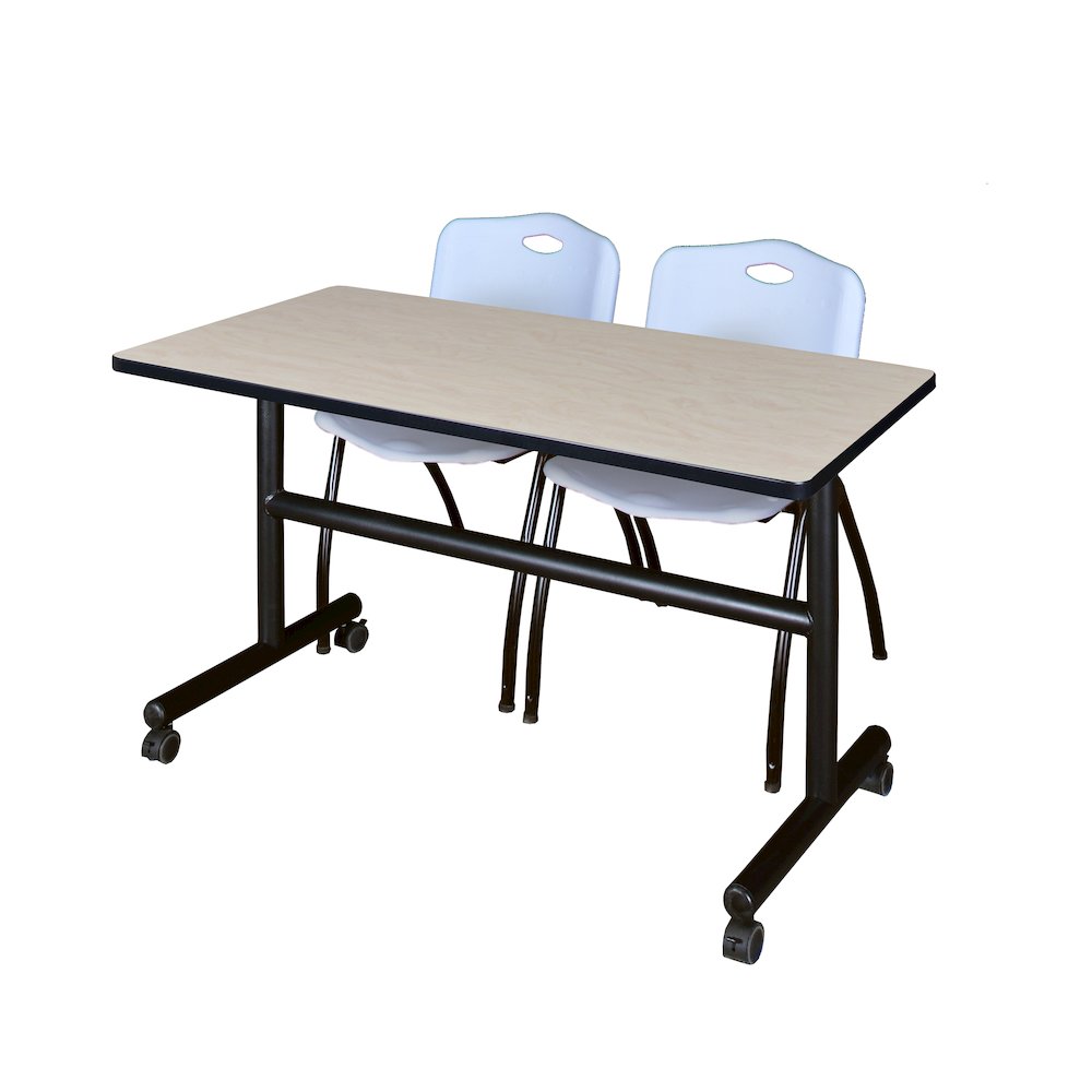 48 x 30 in. Flip-Top Training Nesting Table- Maple, 2 M Stack Chairs- Grey