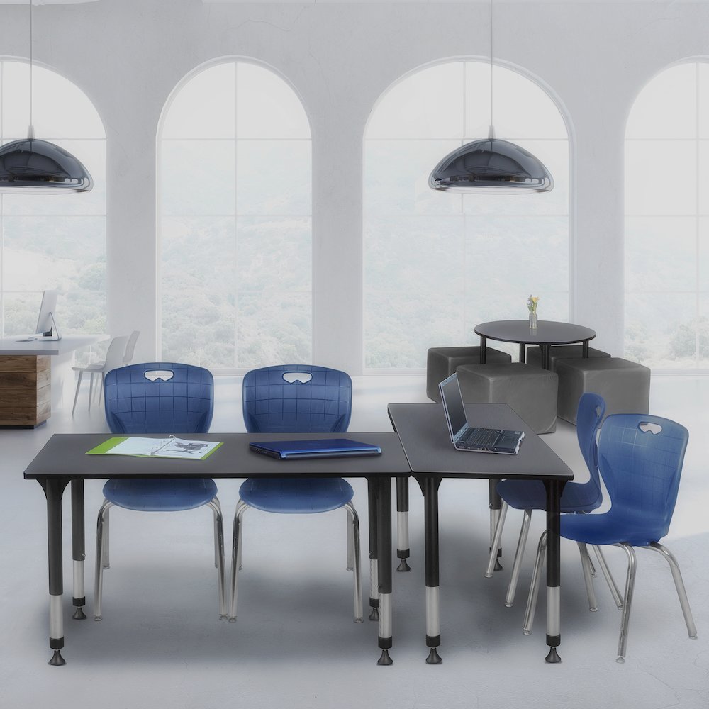 60 x 30 in. Adjustable Classroom Table- Grey & 2 Andy 18 in. Stack Chairs- Blue
