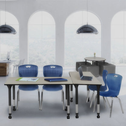 60x30 Mobile Adjustable Classroom Table- Maple & 2 Andy 18 Stack Chairs- Blue