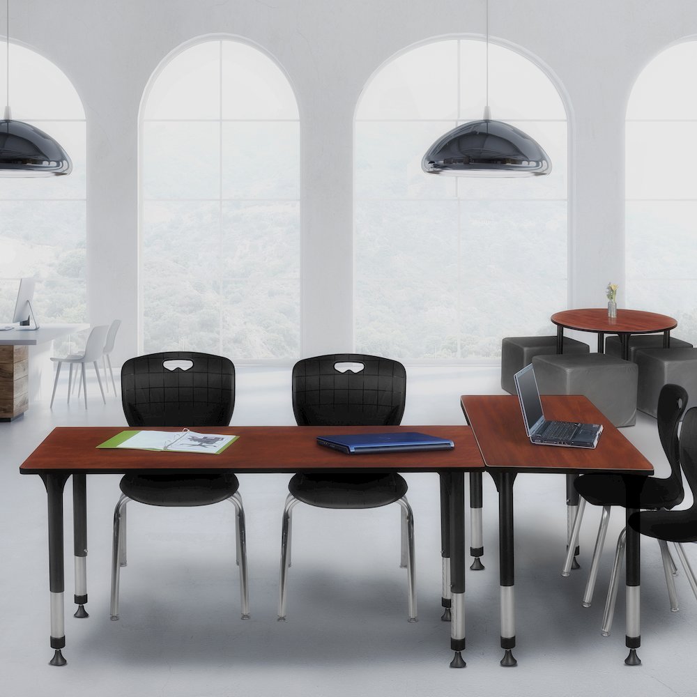 66x30 in. Adjustable Classroom Table- Cherry & 2 Andy 18 in. Stack Chairs- Black