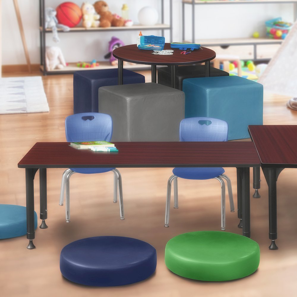 66x30 Adjustable Classroom Table- Mahogany & 2 Andy 12 Stack Chairs- Blue