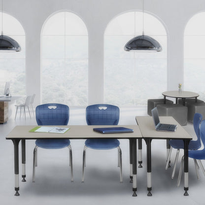 66 x 30 in. Adjustable Classroom Table- Maple & 2 Andy 18 in. Stack Chairs- Blue