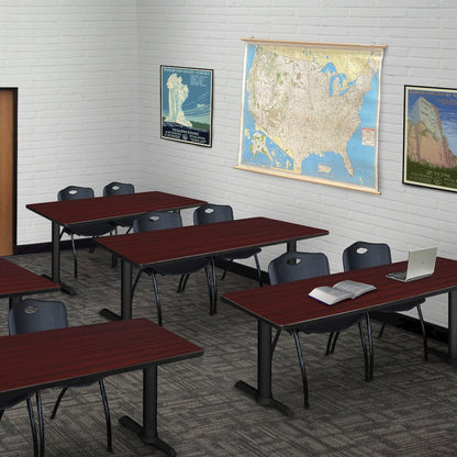 60 x 24 in. T-Base Training Seminar Table- Mahogany & 2 M Stack Chairs- Black
