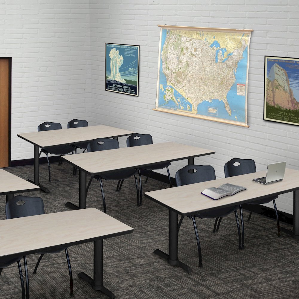 60 x 24 in. T-Base Training Seminar Table- Maple & 2 M Stack Chairs- Black