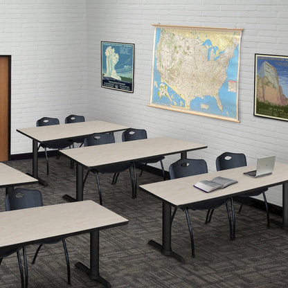 60 x 24 in. T-Base Training Seminar Table- Maple & 2 M Stack Chairs- Black