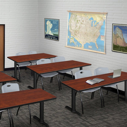 66 x 24 in. T-Base Training Seminar Table- Cherry & 2 M Stack Chairs- Grey
