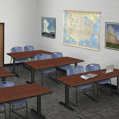 72 x 24 in. T-Base Training Seminar Table- Mahogany & 2 Zeng Stack Chairs- Blue