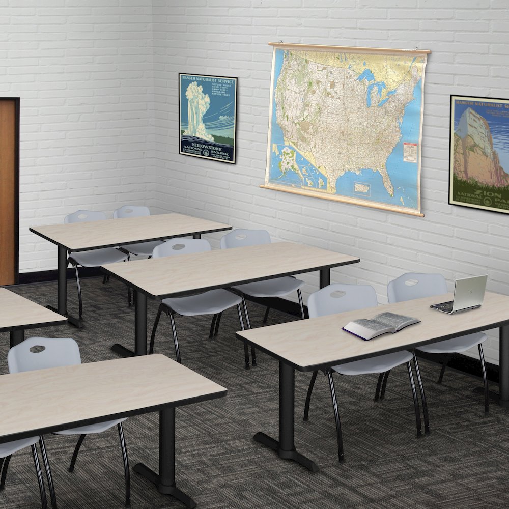 72 x 24 in. T-Base Training Seminar Table- Maple & 2 M Stack Chairs- Grey