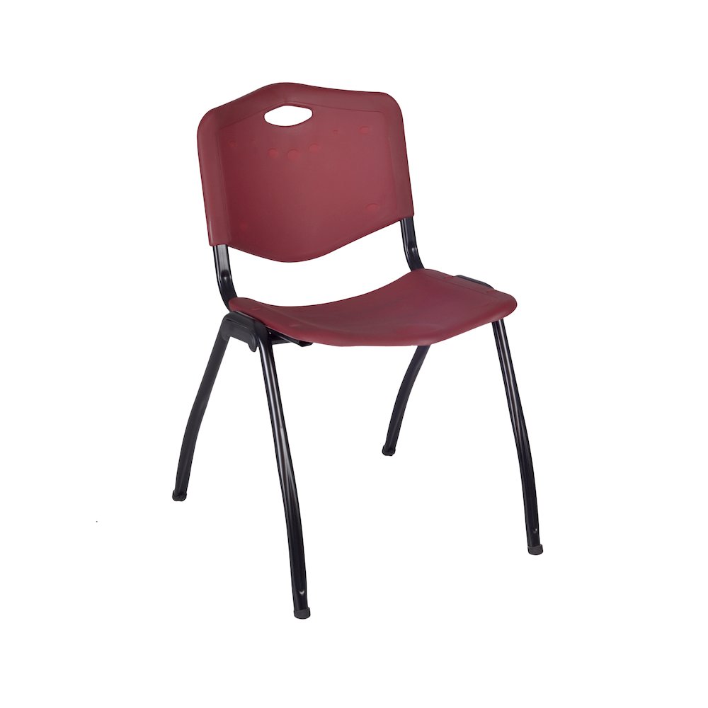 42 in Round Breakroom Table- Maple Top, Chrome Legs, 4 M Stack Chairs- Burgundy