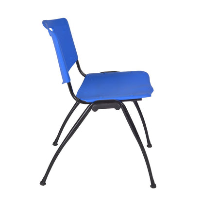 48 in Square Breakroom Table- Mahogany Top, Black Legs, 4 M Stack Chairs- Blue