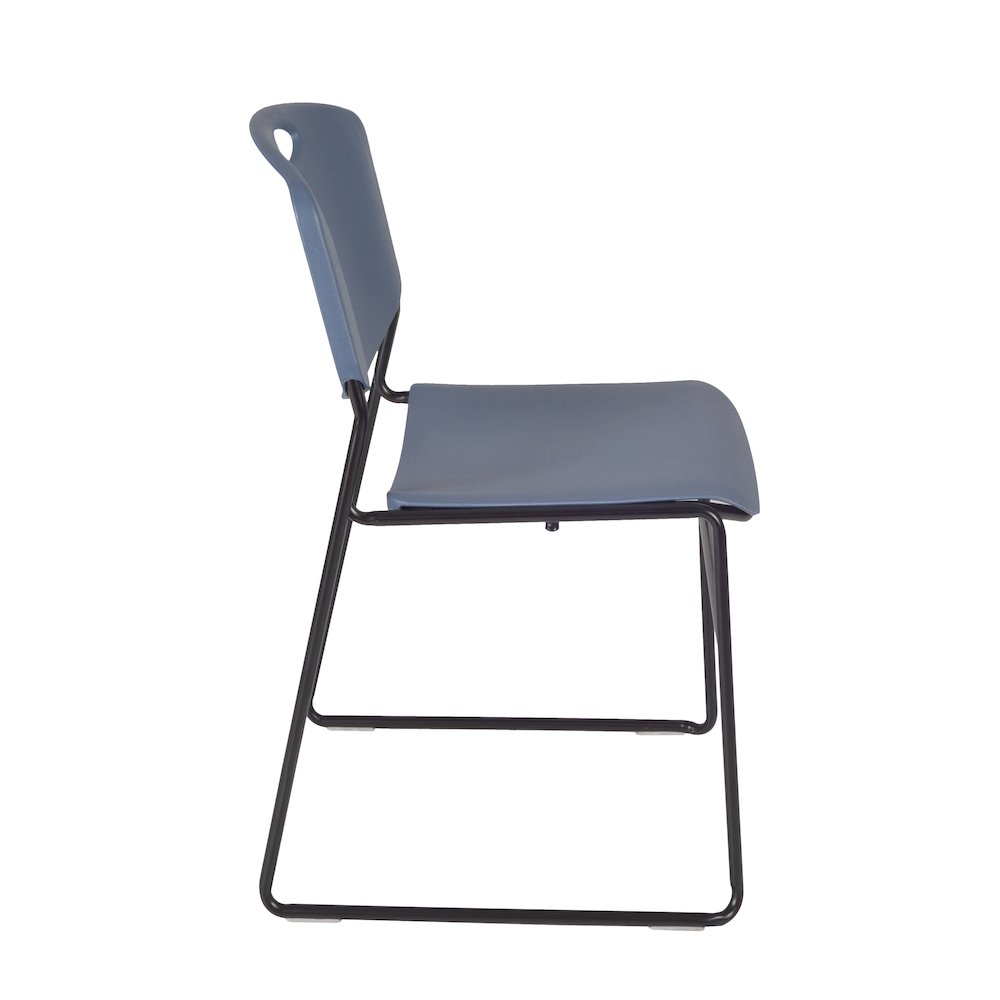48 Square Breakroom Table- Mahogany Top, Chrome Legs, 4 Zeng Stack Chairs- Blue