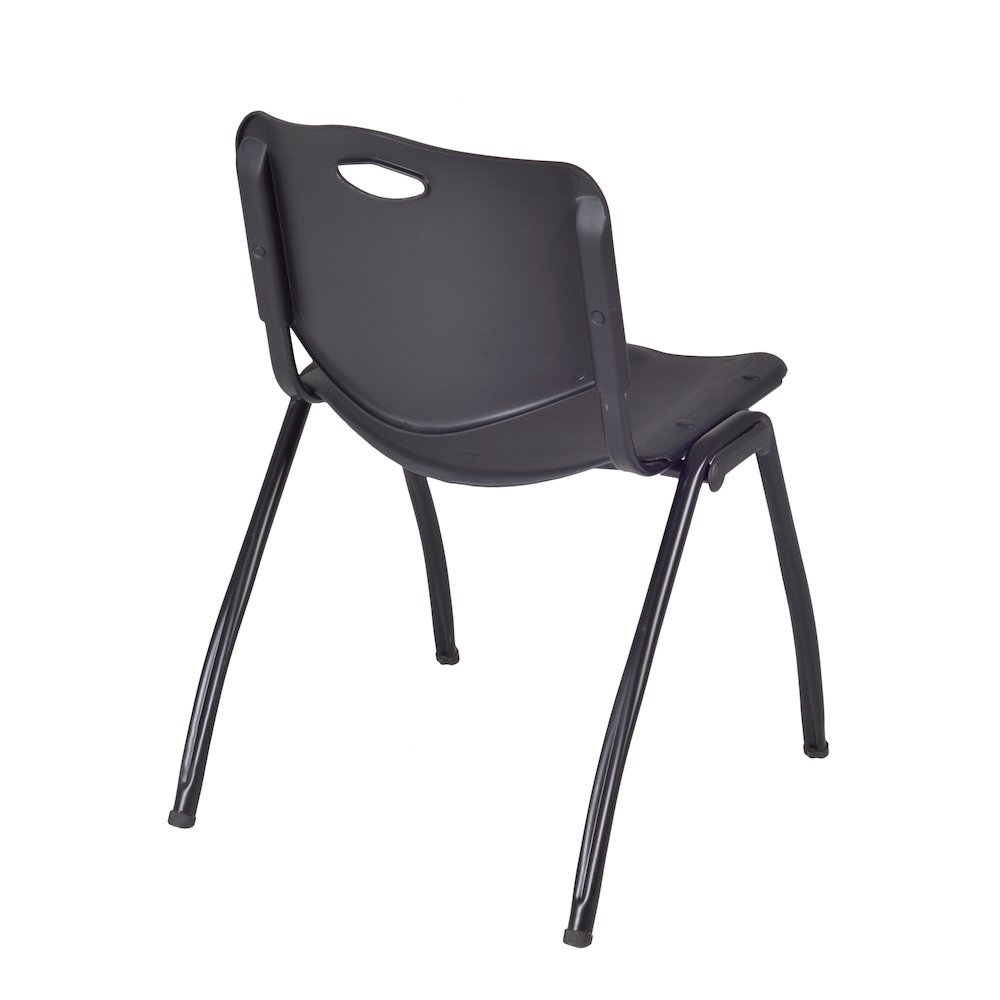 48 in Round Breakroom Table- Mahogany Top, Chrome Legs, 4 M Stack Chairs- Black