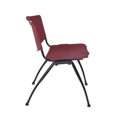 42 in. Square X-Base Breakroom Table- Mahogany, 4 M Stack Chairs- Burgundy