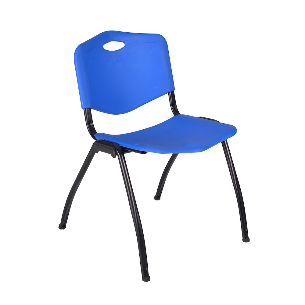 36 in. Round X-Base Breakroom Table- Cherry, 4 M Stack Chairs- Blue