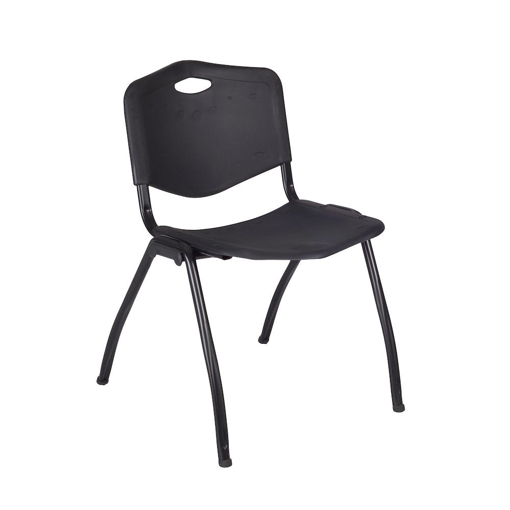 36 in. Round X-Base Breakroom Table- Cherry, 4 M Stack Chairs- Black