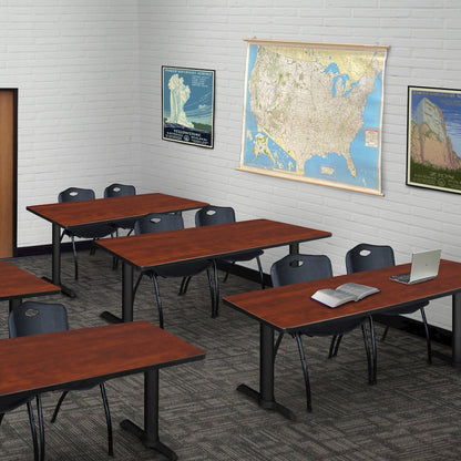 66 x 24 in. T-Base Training Seminar Table- Cherry & 2 M Stack Chairs- Black