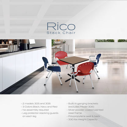 Rico Classroom Training Stack Chair with Arms - Red - 4 Pack